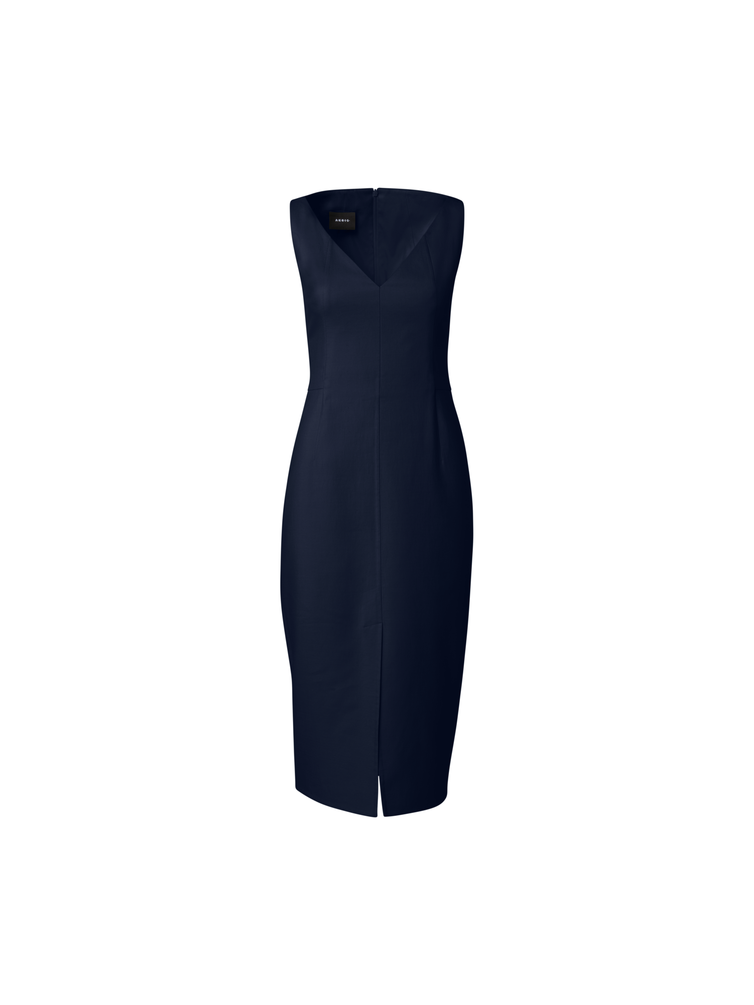 Designer Cotton Silk Double-Face Sheath Dress - navy - blue