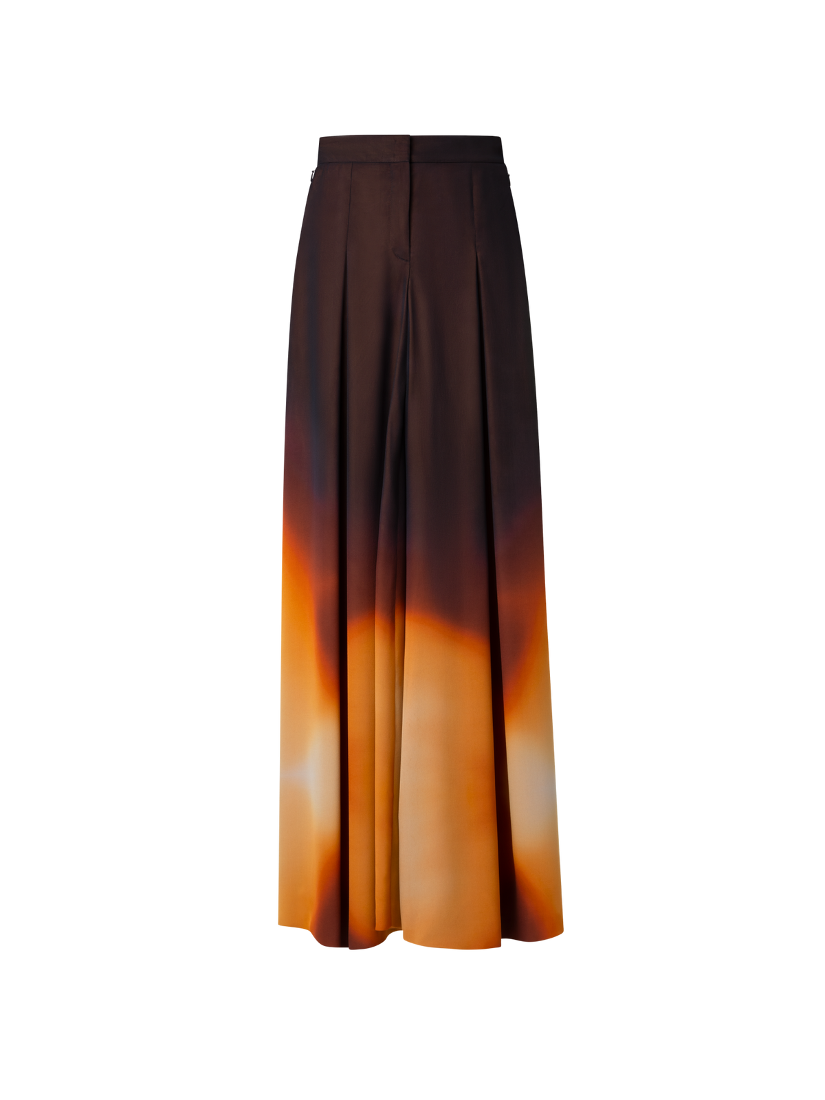 Designer Extra Wide Palazzo Silk Autumn Twilight Pants - brown - multicolor - orange