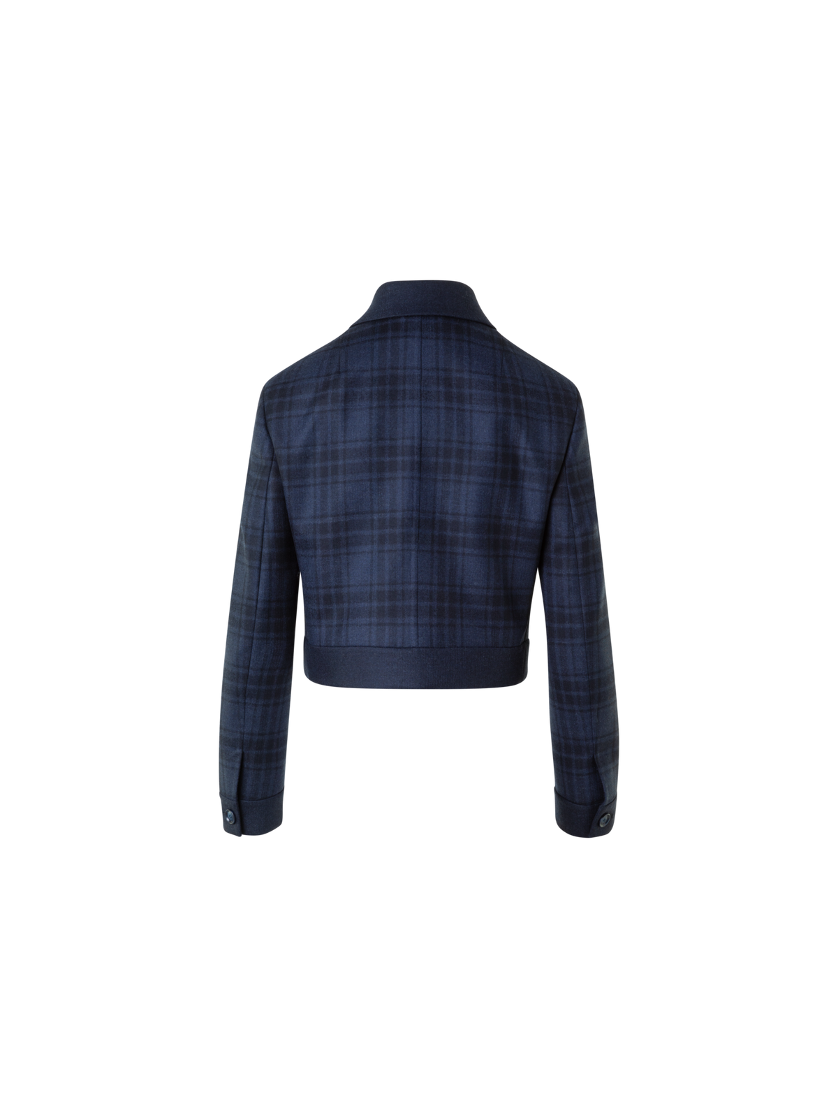 Designer Short Wool Double-Face Plaid Jacket - neutral - navy - blue
