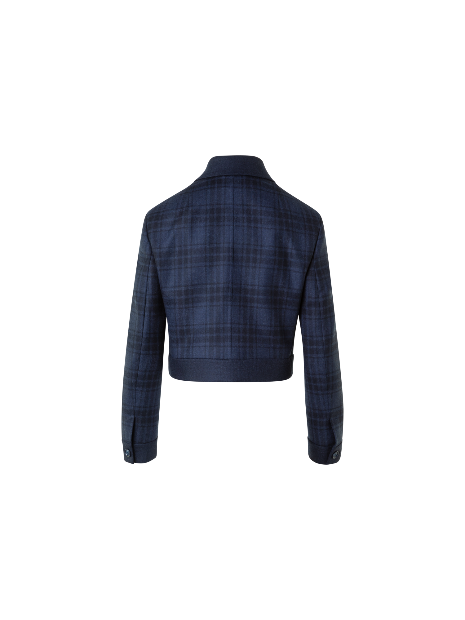 Designer Short Wool Double-Face Plaid Jacket - neutral - navy - blue