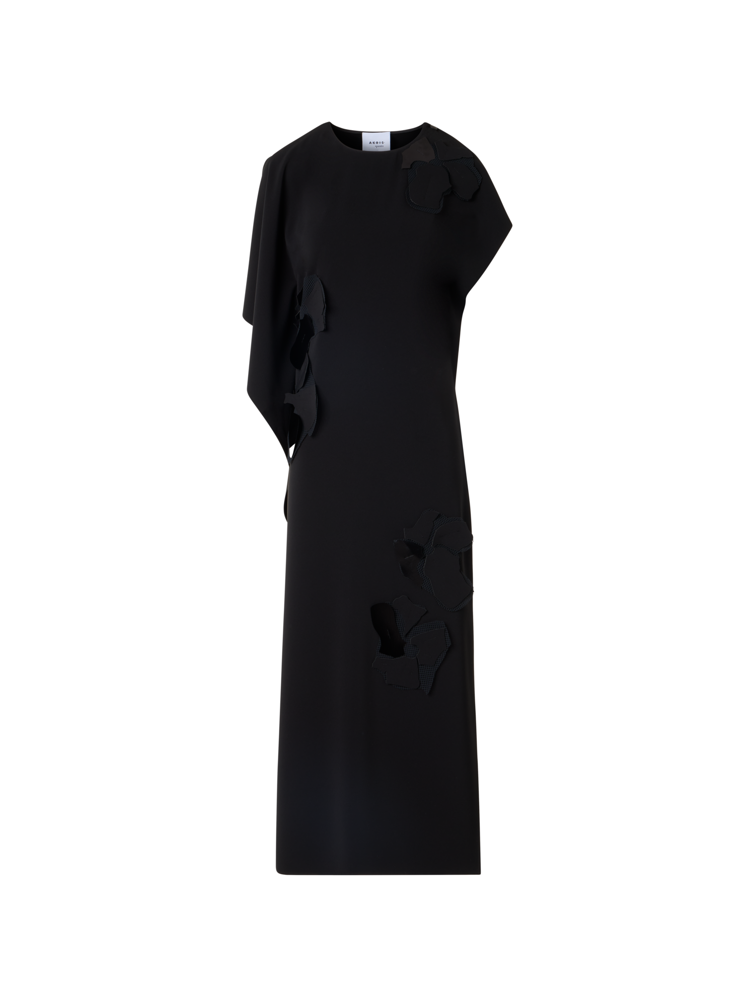 Designer Sleeveless Papercut Flower Midi Dress - black