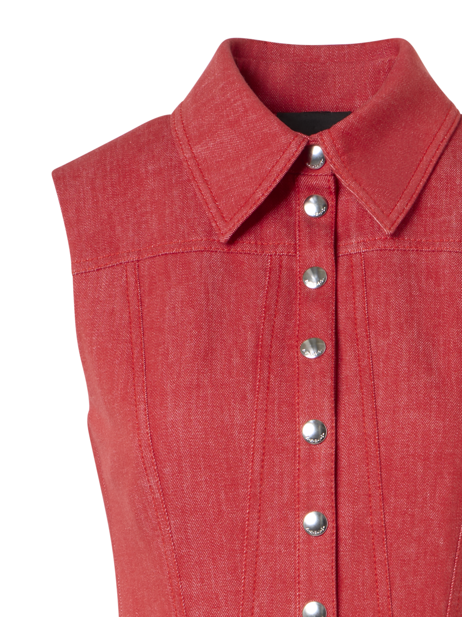 Designer Fit and Flare Denim Midi Dress - red