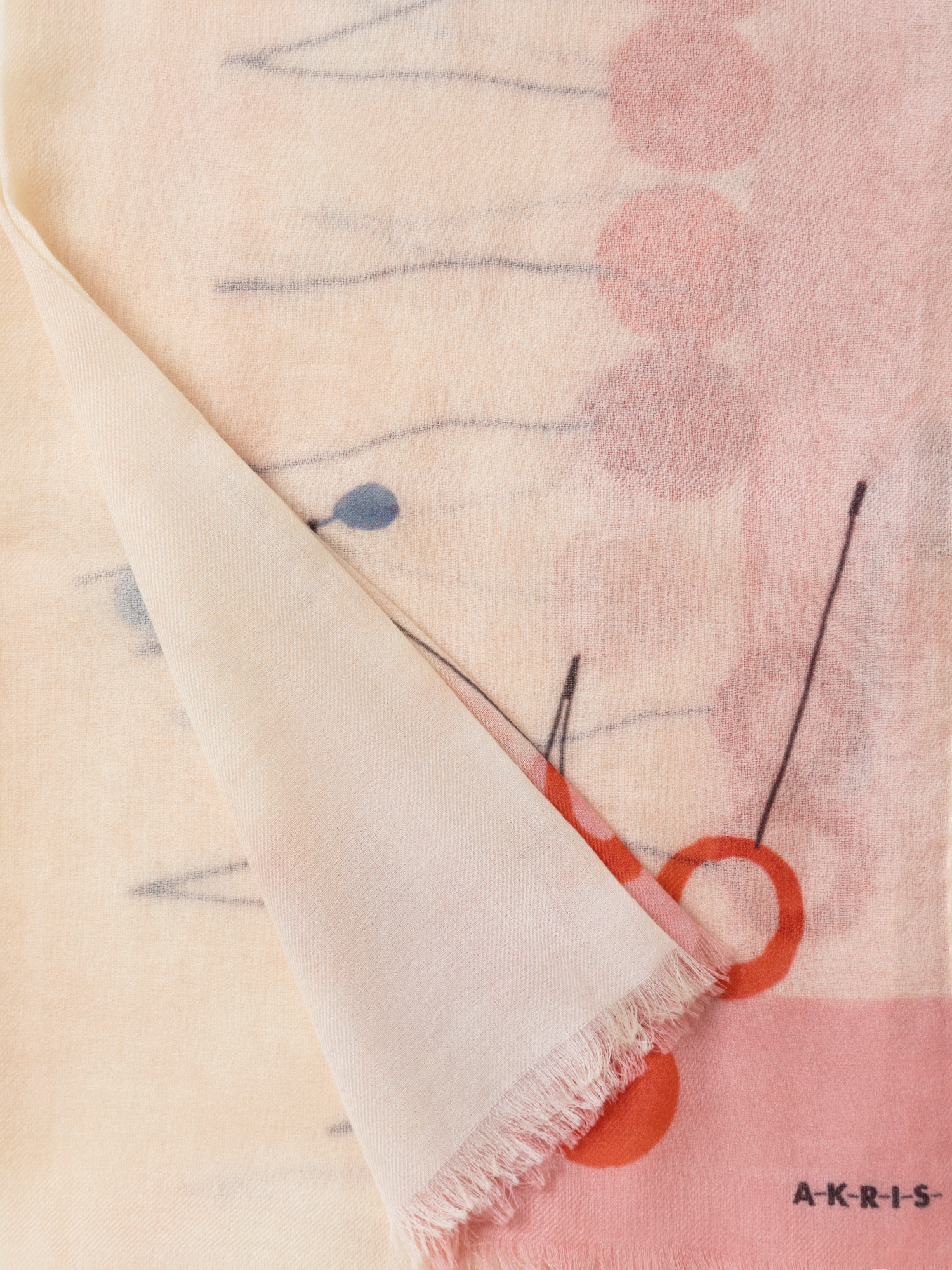 Designer Cashmere Scarf with Cherries Print - multicolor - red