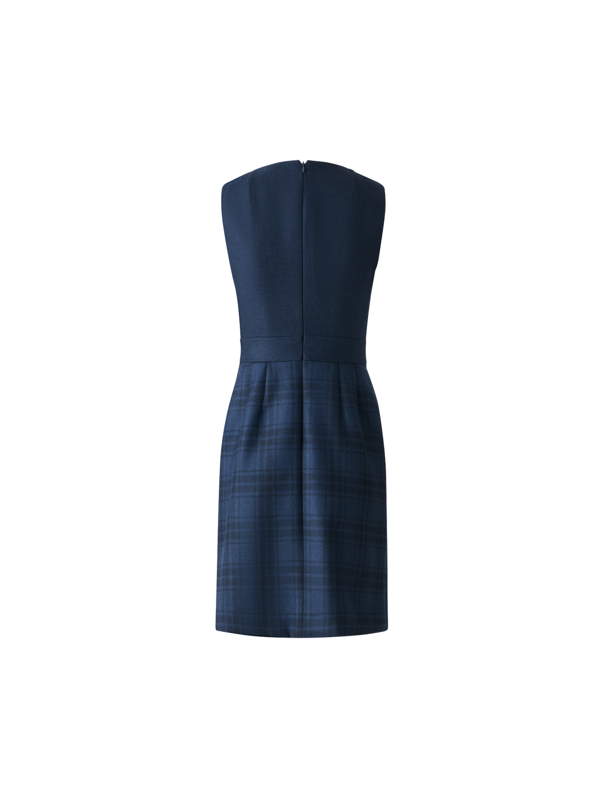 Designer Short Wool Double-Face Plaid A-Line Dress - neutral - navy - blue