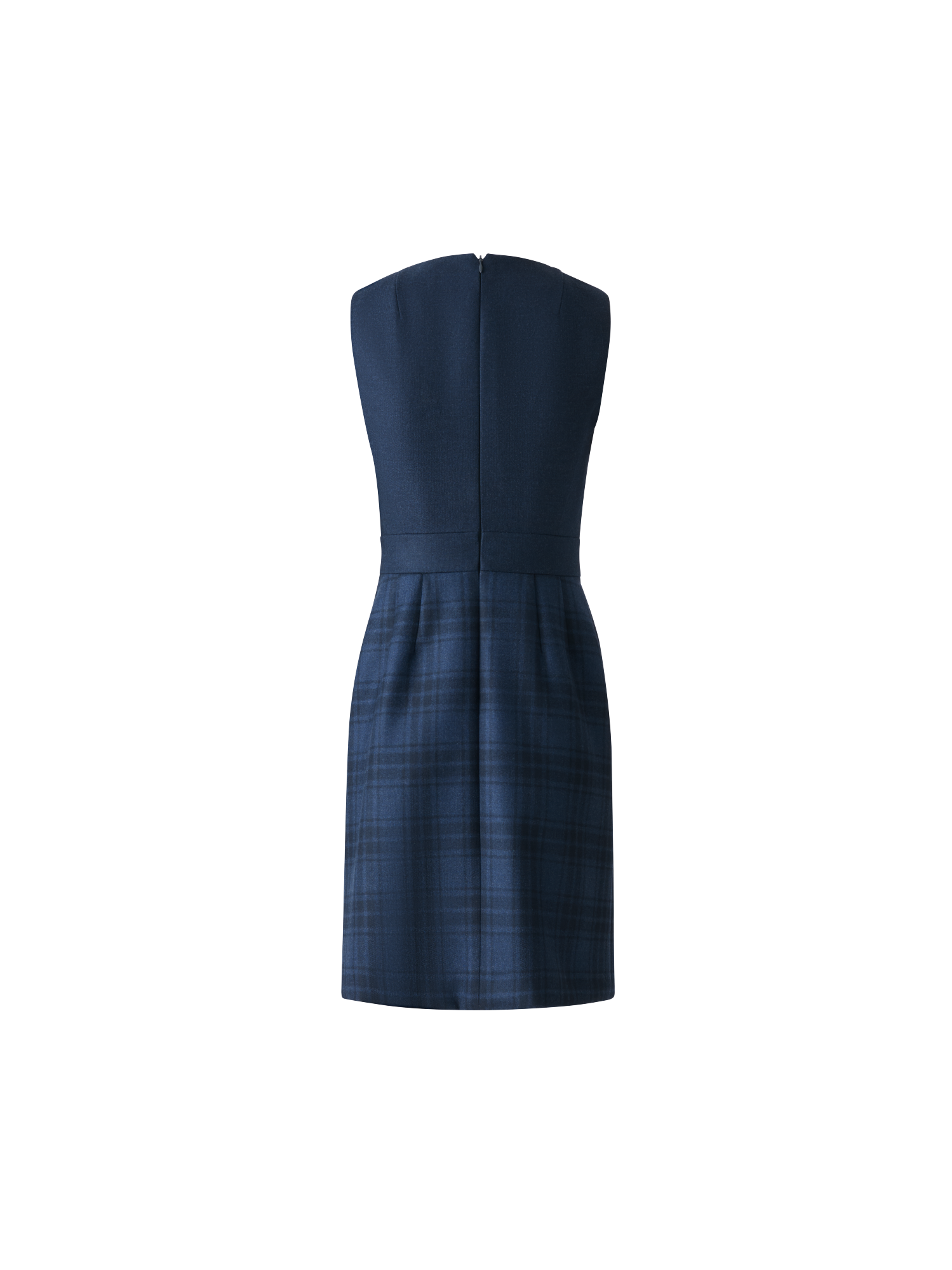 Designer Short Wool Double-Face Plaid A-Line Dress - neutral - navy - blue