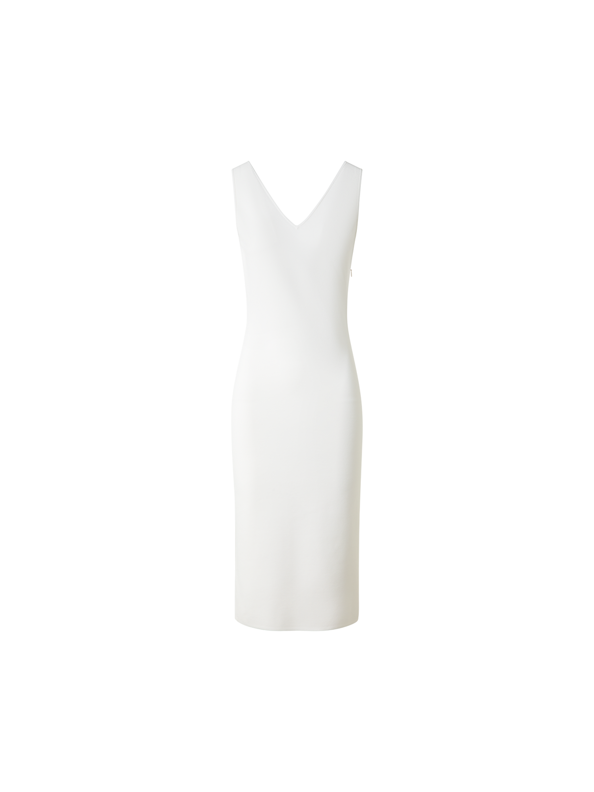 Designer Fitted Midi Knit Dress with Double-V-Neck - ecru - white