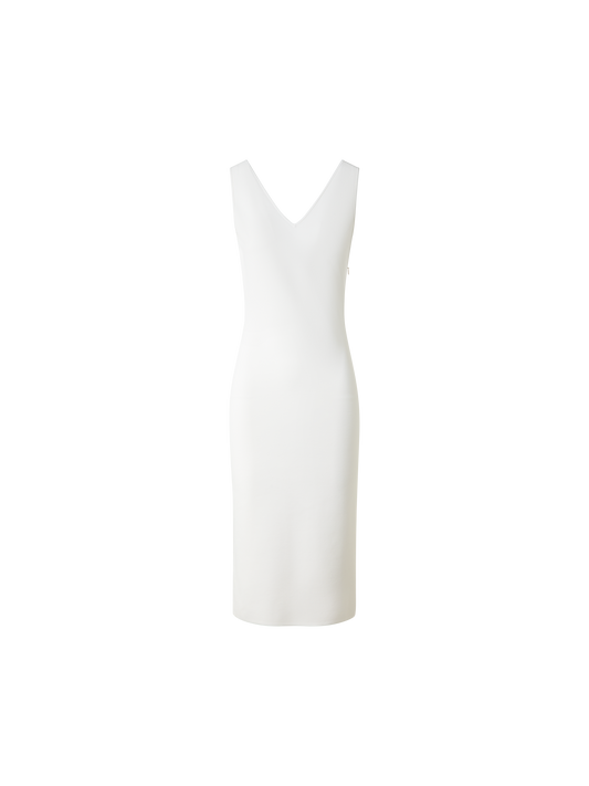 Designer Fitted Midi Knit Dress with Double-V-Neck - ecru - white