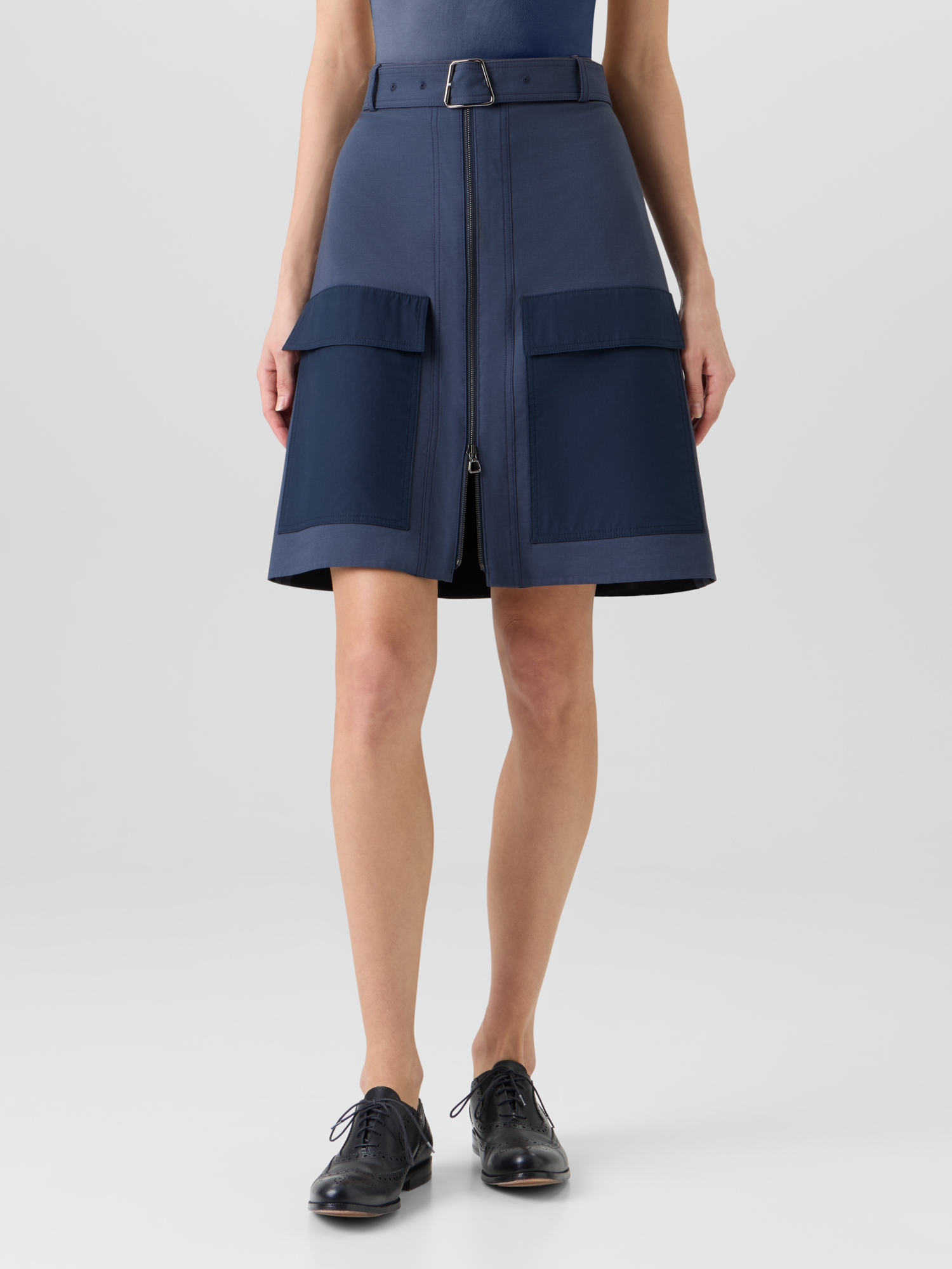Designer Cotton Double-Face Pencil Skirt - blue 