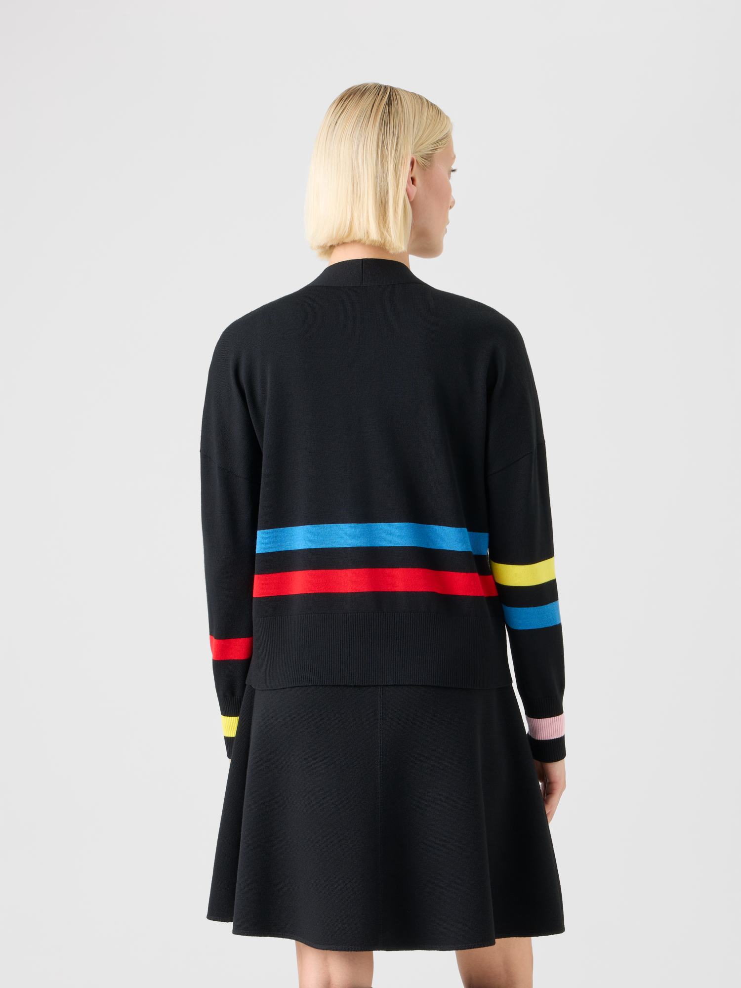 Designer Color-Block Stripe Merino Wool Cardigan - black - multicolor 