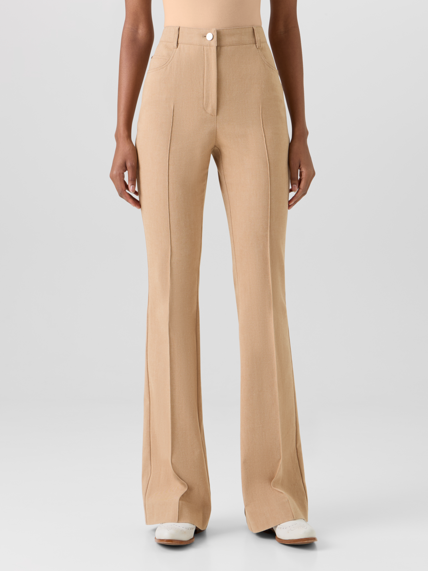 Designer Farid Bootcut Pants in Stretch-Cotton Denim - beige 
