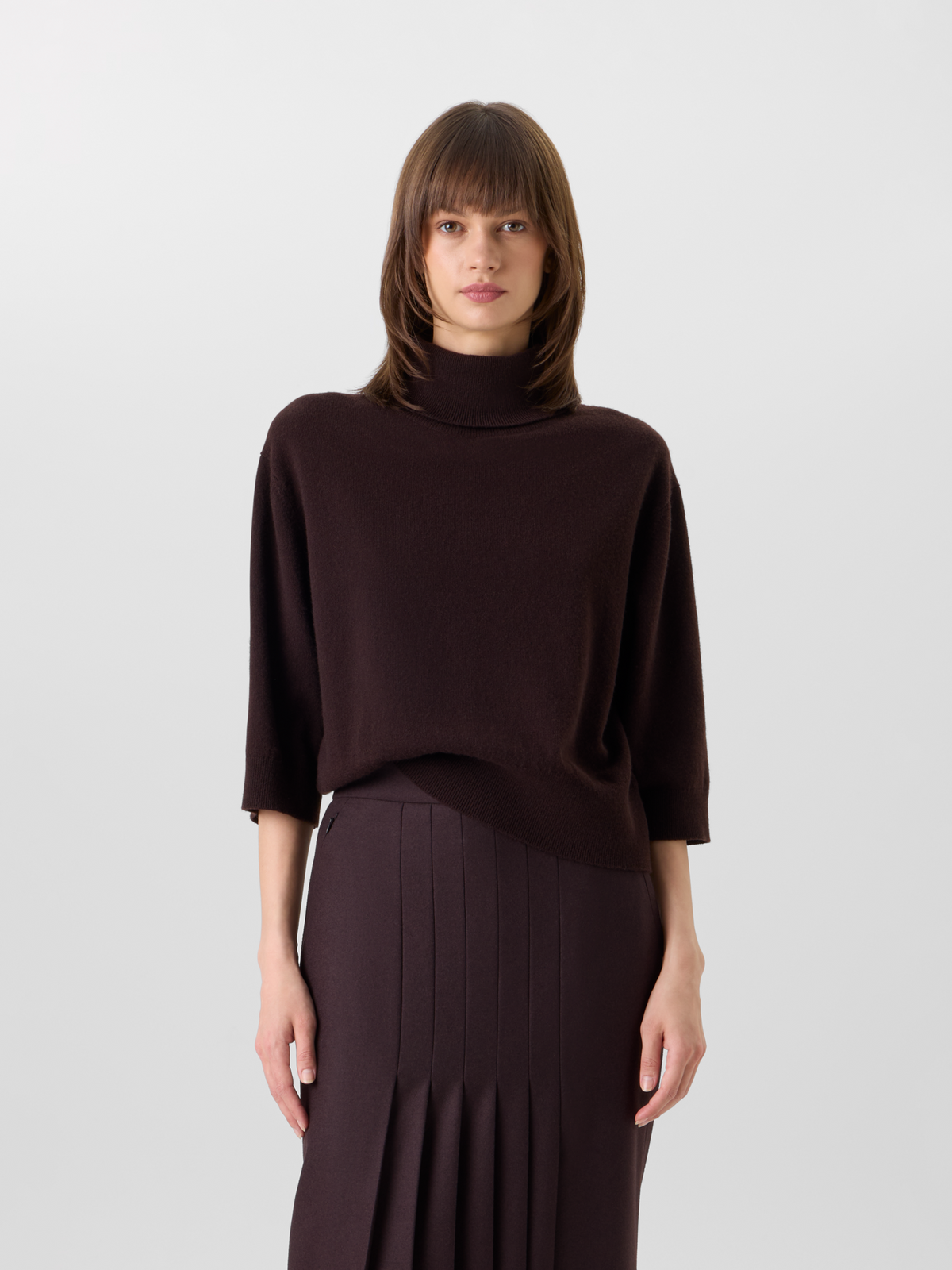Designer Cashmere Turtle Neck Pullover - brown #editorial