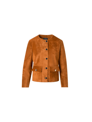 Designer Suede Jacket with Golden Buttons - neutral - brown