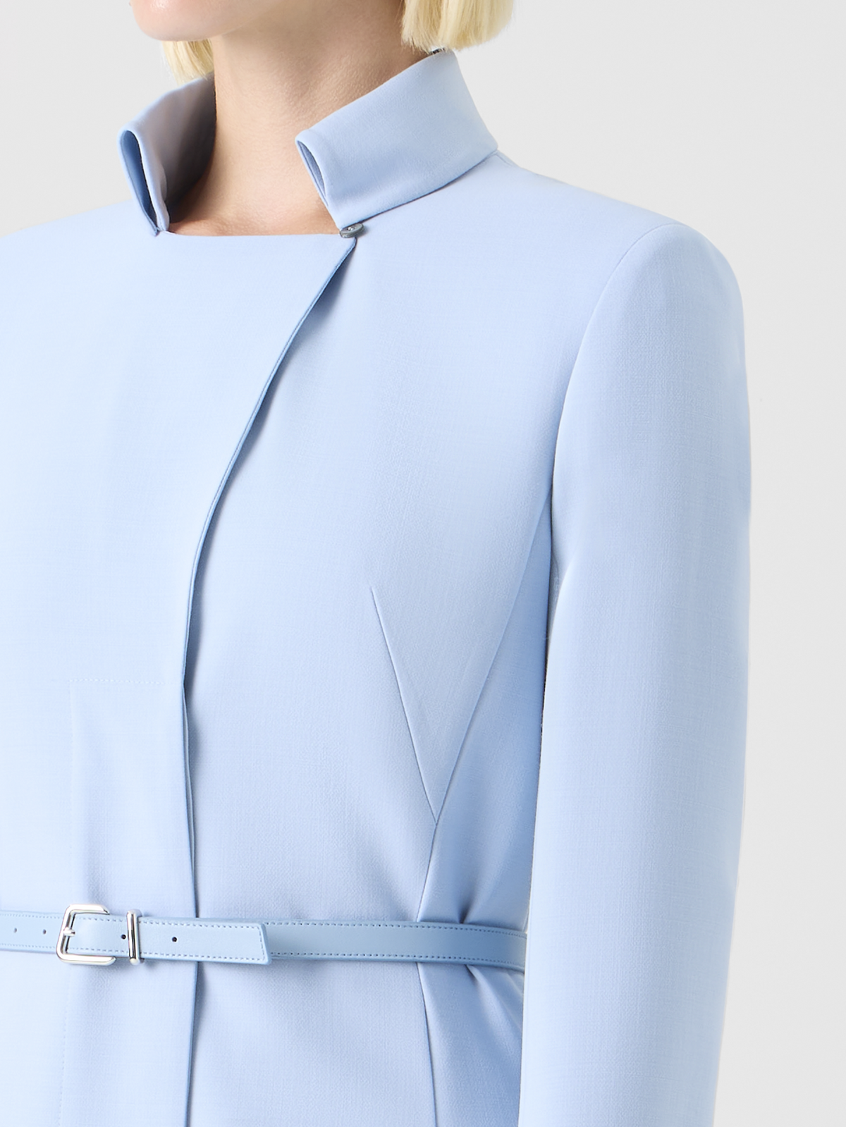 Designer Wool Double-Face Midi Dress with Belt - blue #editorial