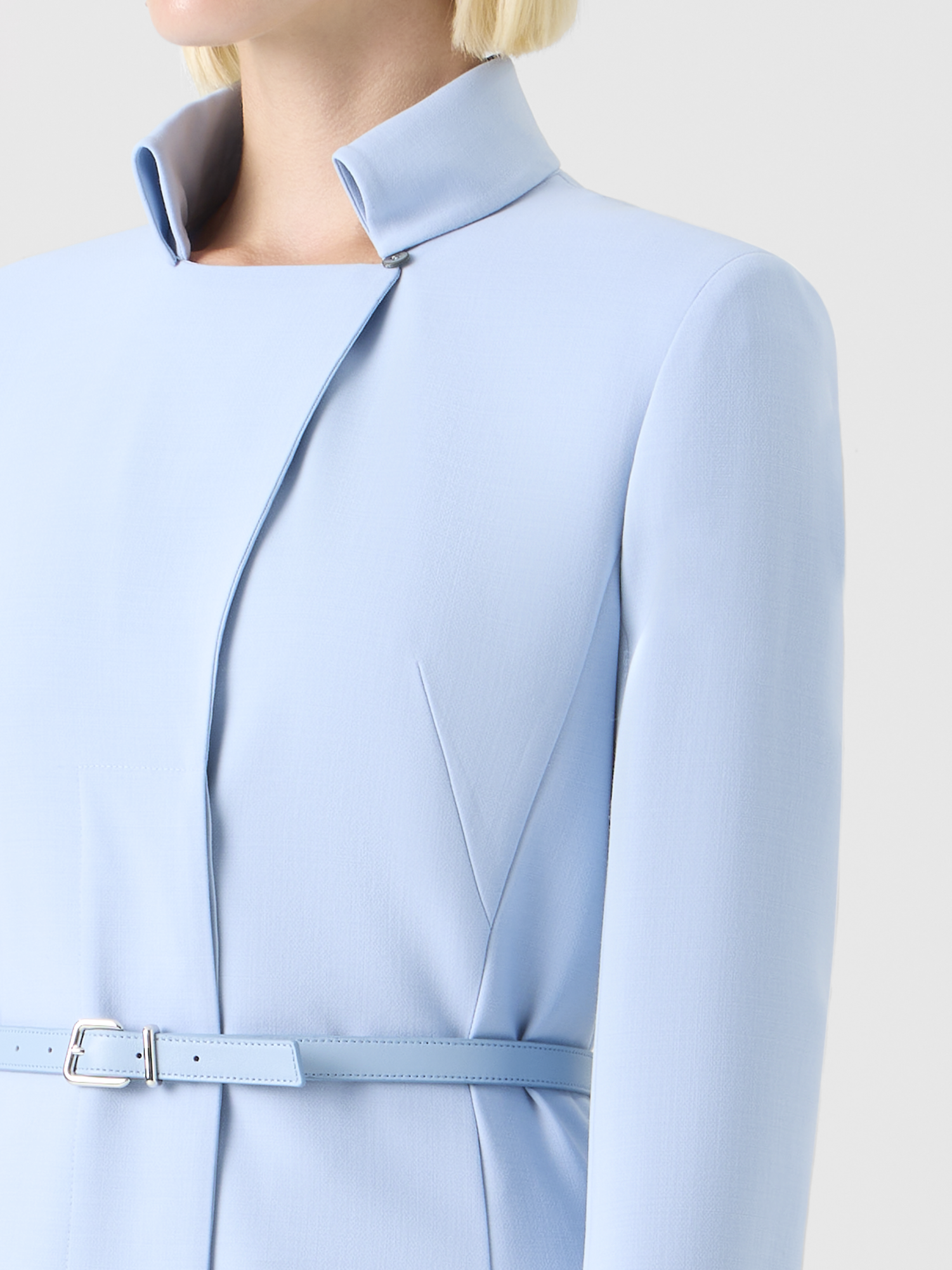 Designer Wool Double-Face Midi Dress with Belt - blue 