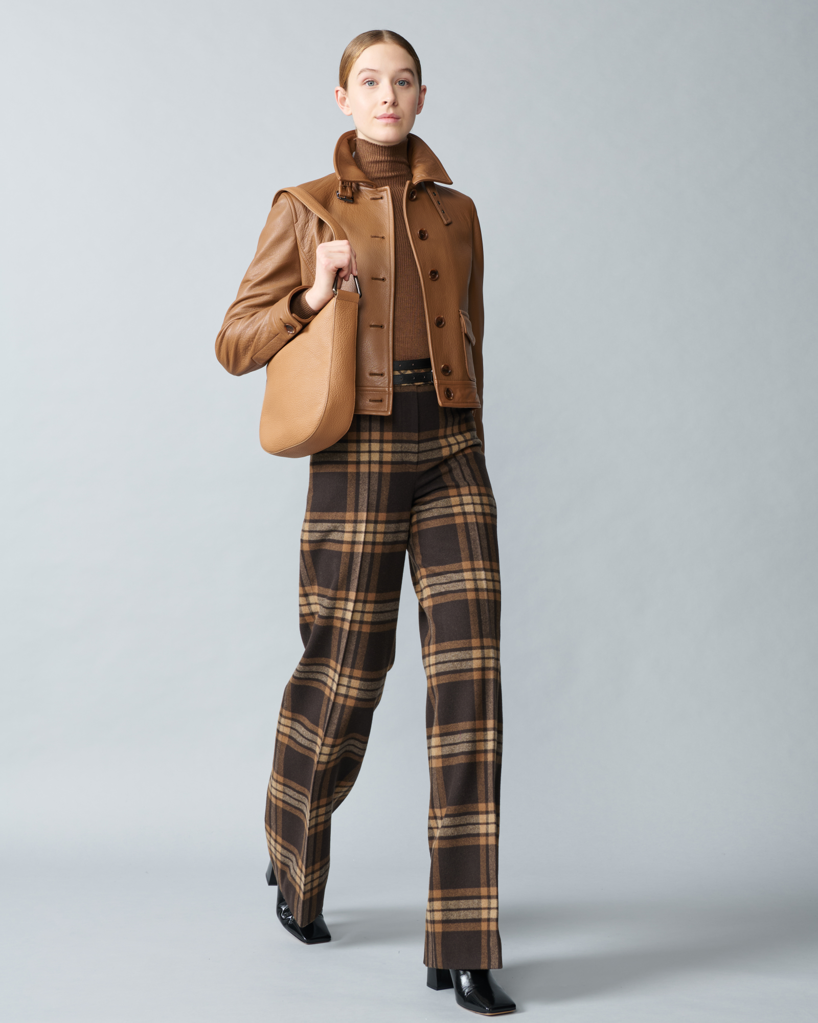 Designer Wide Wool Flannel Check Pants - brown - multicolor 