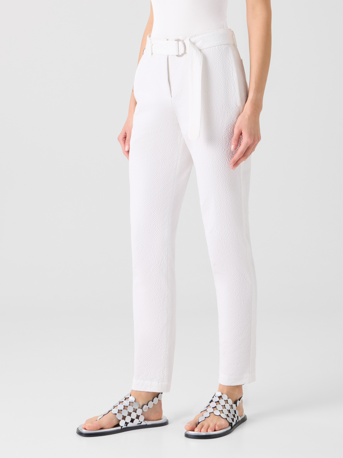Designer Fallon Mid-Rise Cotton Seersucker Tapered Pants - white #editorial