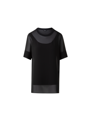 Designer Sheer Short Sleeve Silk Blouse - black