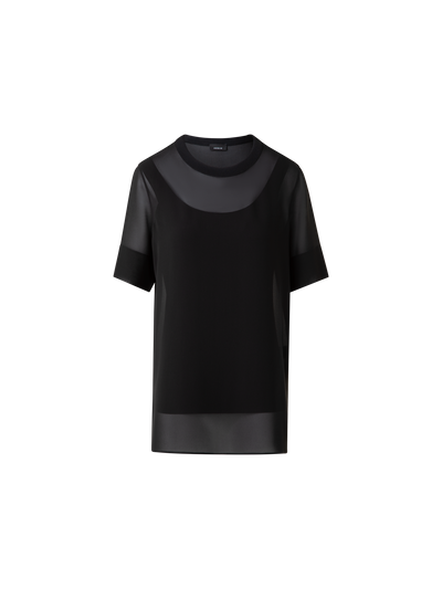 Designer Sheer Short Sleeve Silk Blouse - black