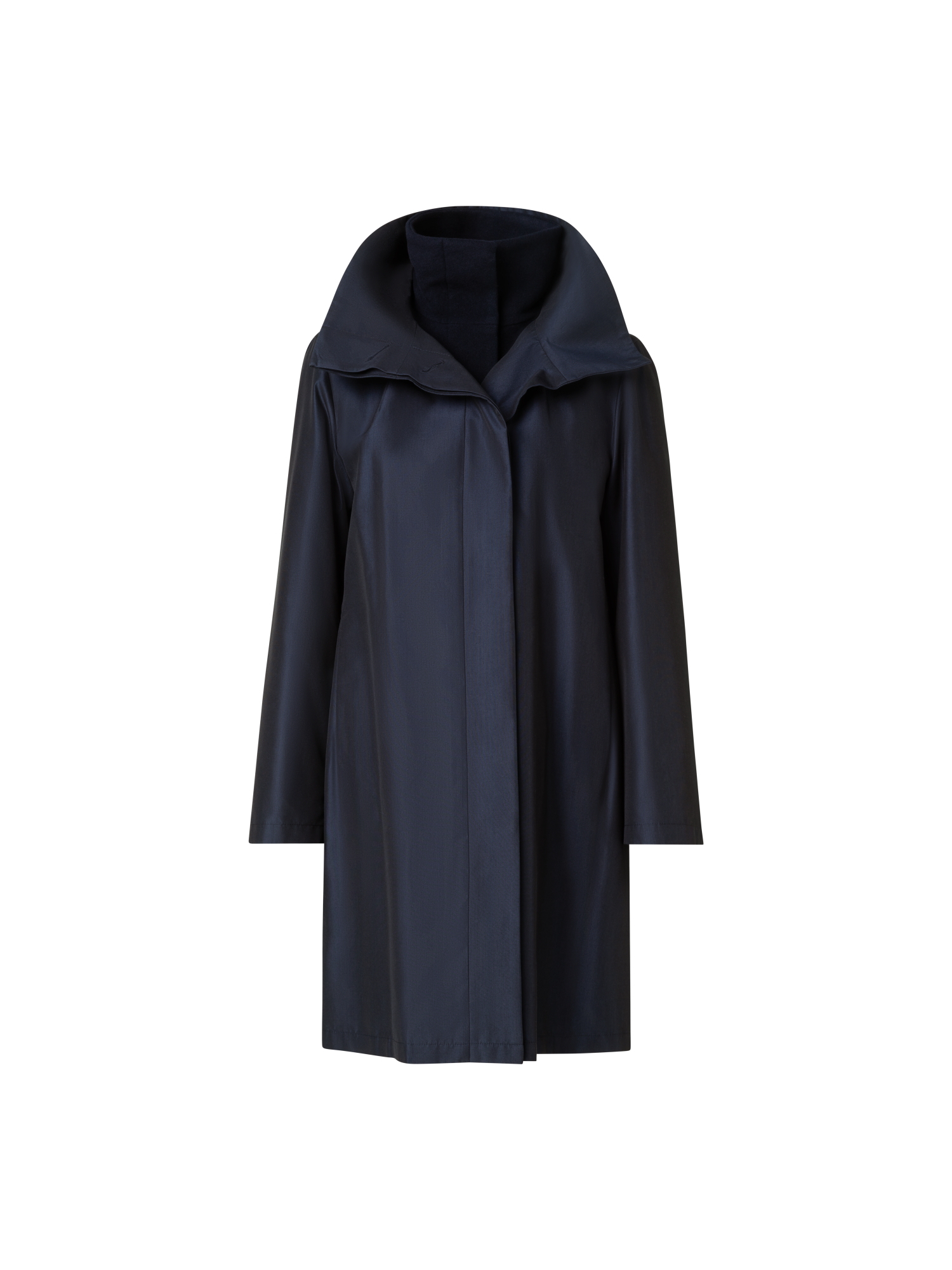 Designer Layered Wool Coat with Removable Silk Layer - navy - blue