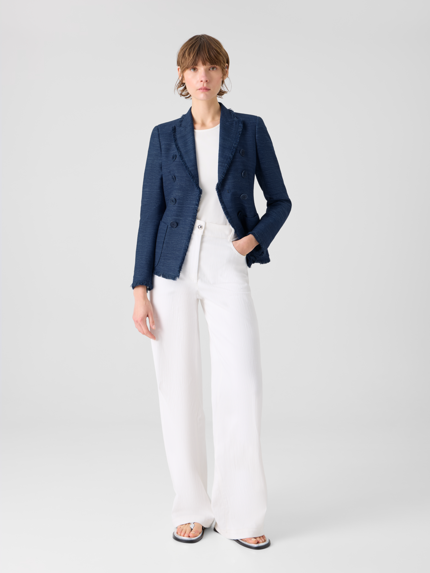 Designer Cooper Wide Leg Stretch Cotton Denim Pants - white