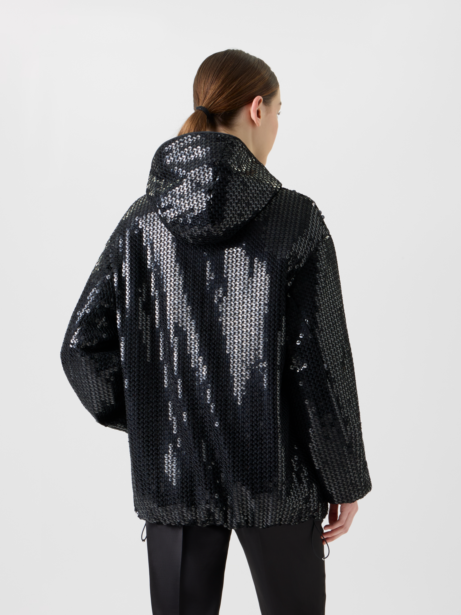 Designer Sequin Chiffon Hooded Parka - black - neutral 