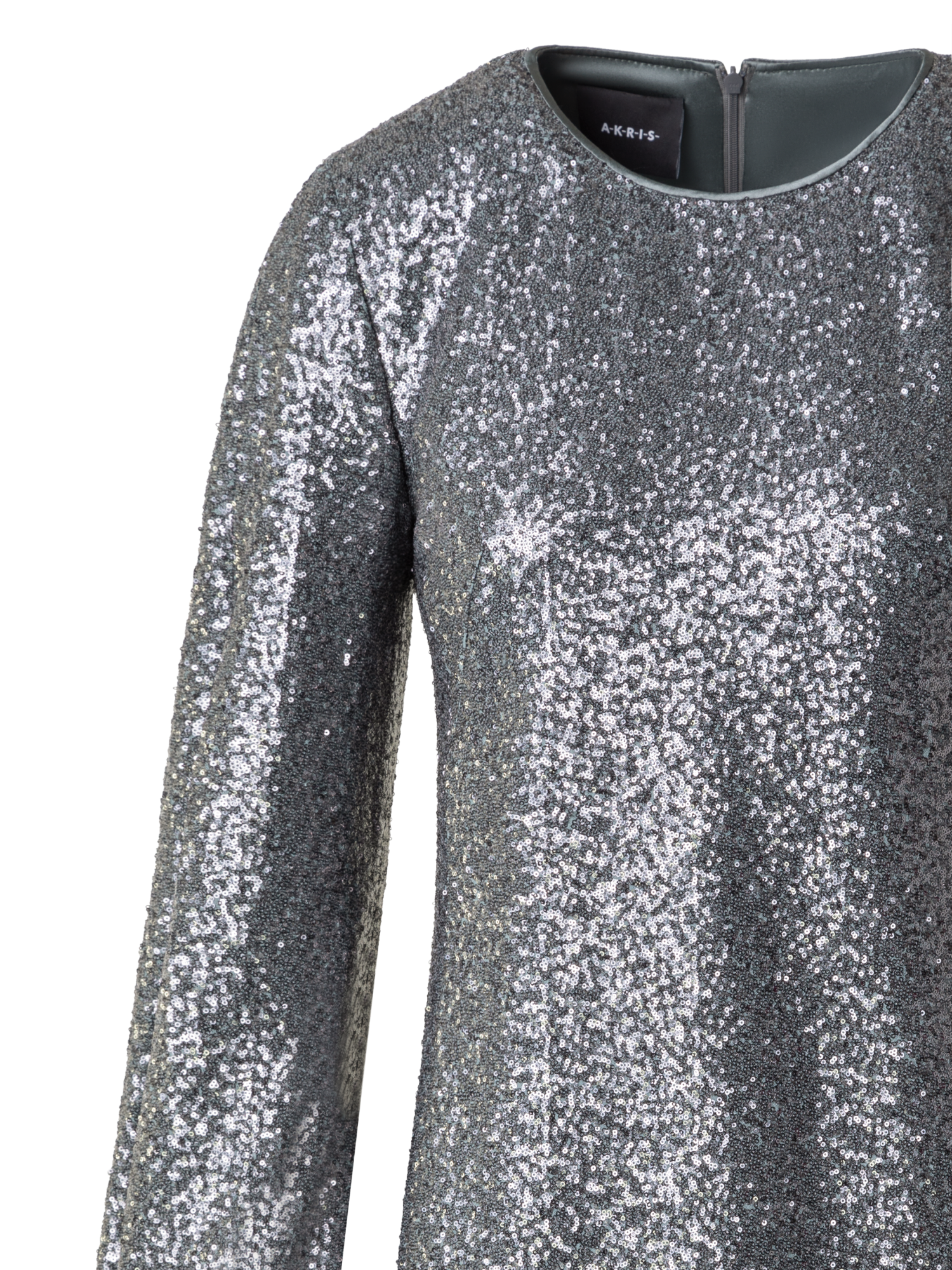 Designer Sequin Cocktail Dress with Long Volume Sleeves - grey - silver