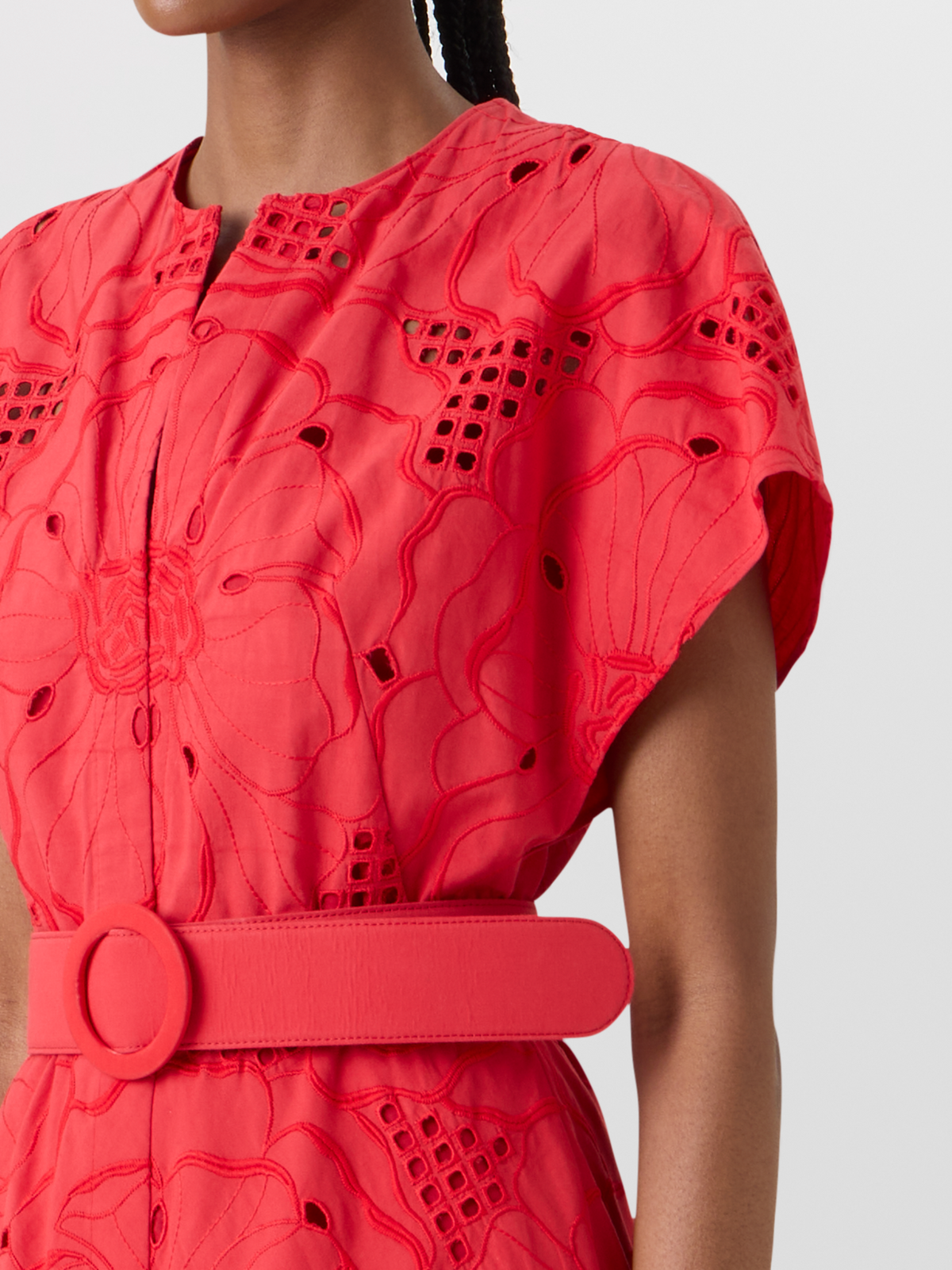 Designer Flower Eyelet Midi Dress - red #editorial