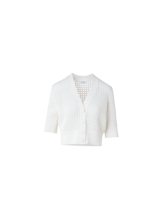 Designer Cropped Cardigan in Chunky Cotton Mesh - neutral - ecru - white