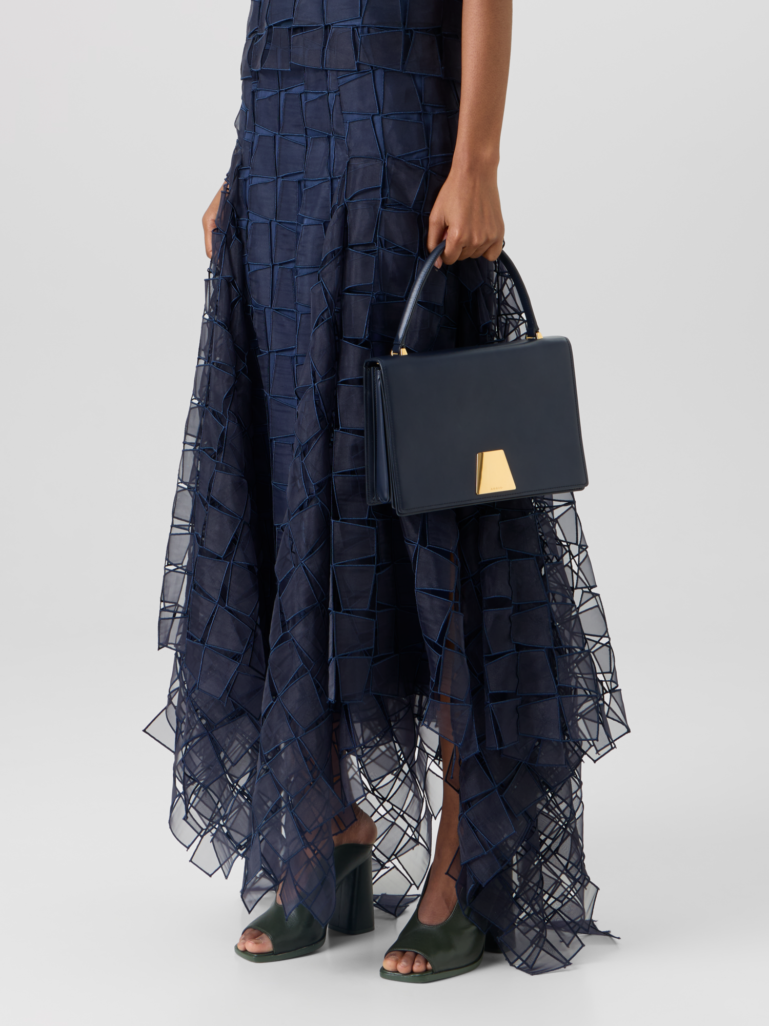 Designer Trapezoid Organza Handkerchief Skirt - navy 