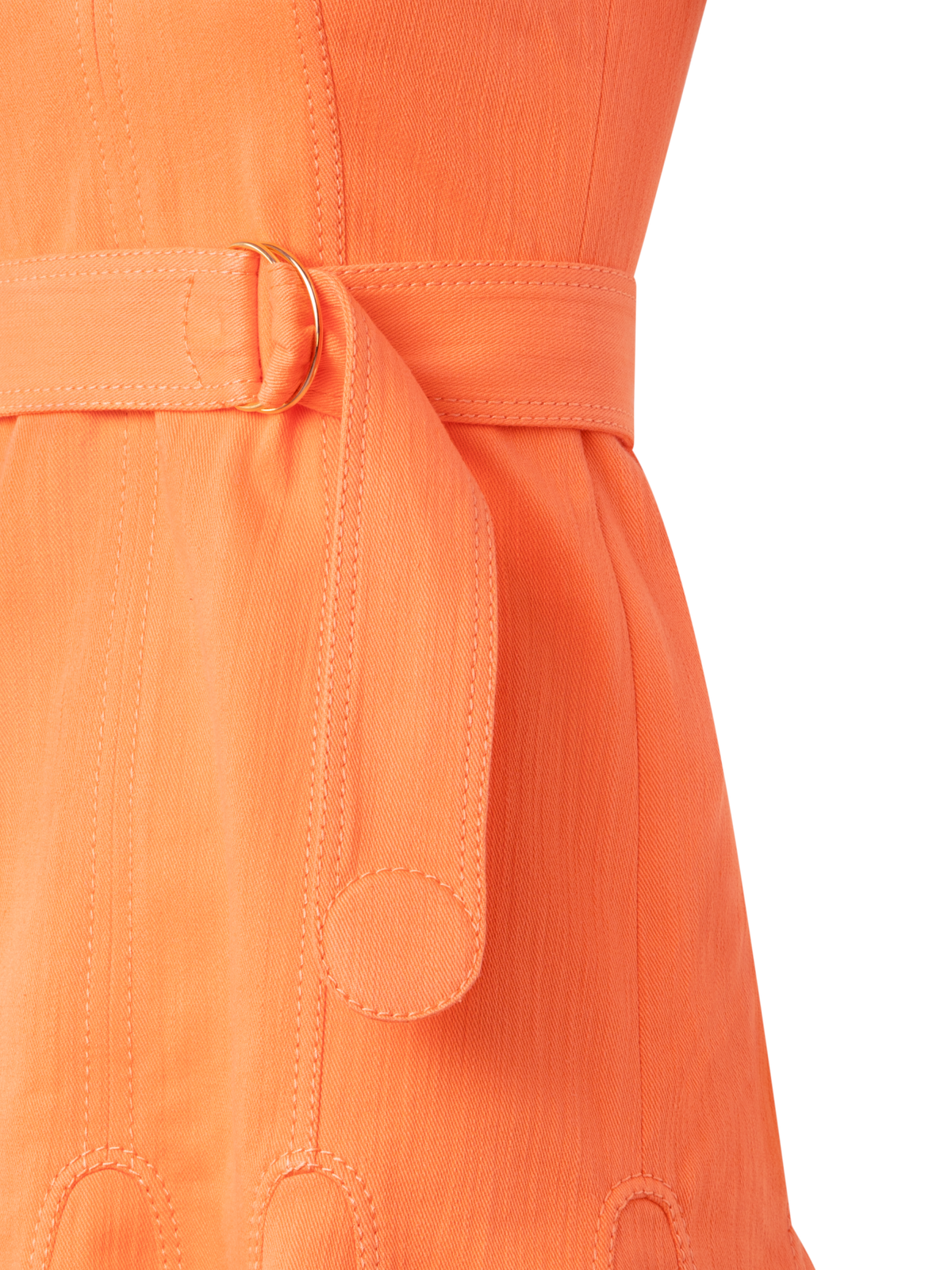 Designer Flared Cotton Denim Dress - orange