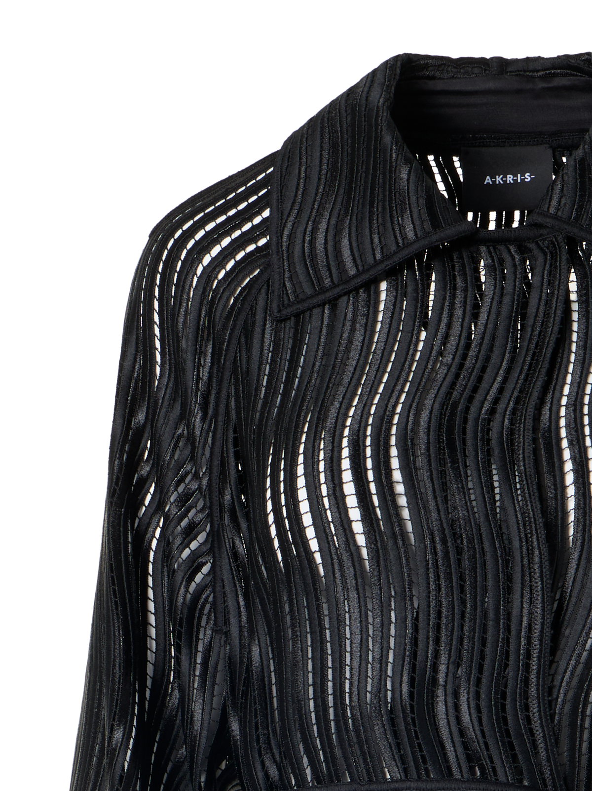 Designer Estelle Long Coat in Wave Guipure - black