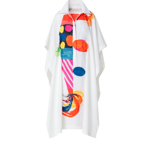 Cotton Caftan Dress with Rooster Print