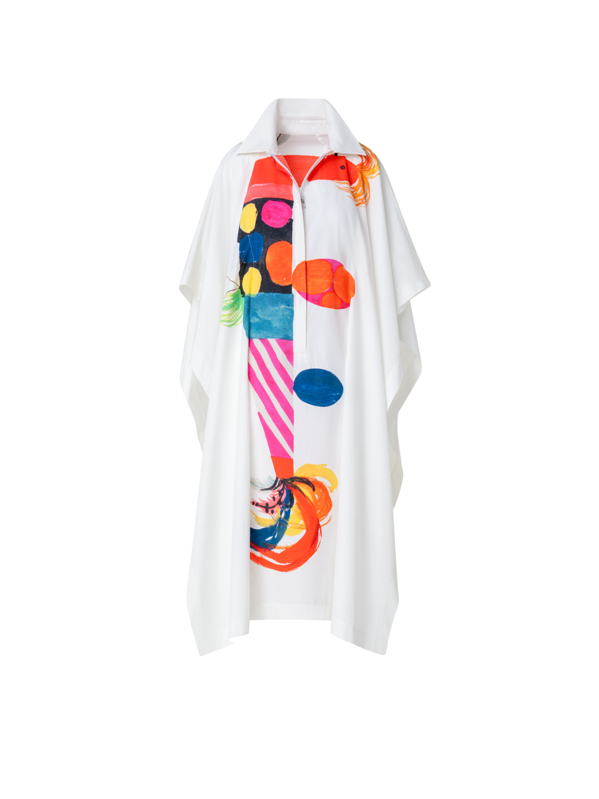 Designer Cotton Caftan Dress with Rooster Print - multicolor - ecru - white