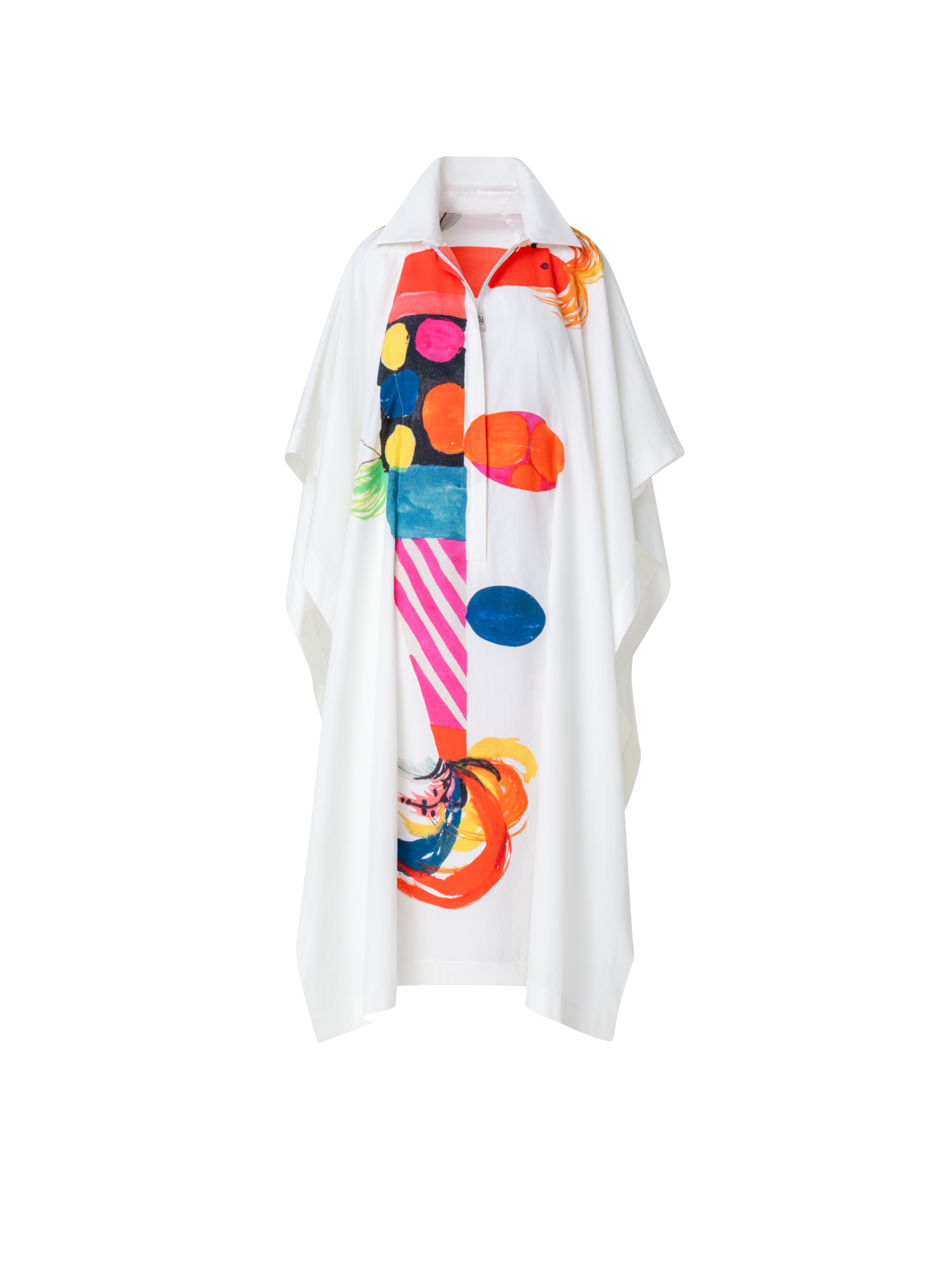 Designer Cotton Caftan Dress with Rooster Print - multicolor - ecru - white