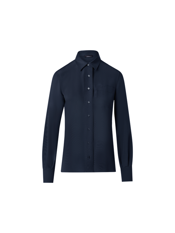 Designer Silk Crêpe Shirt Blouse - navy - blue