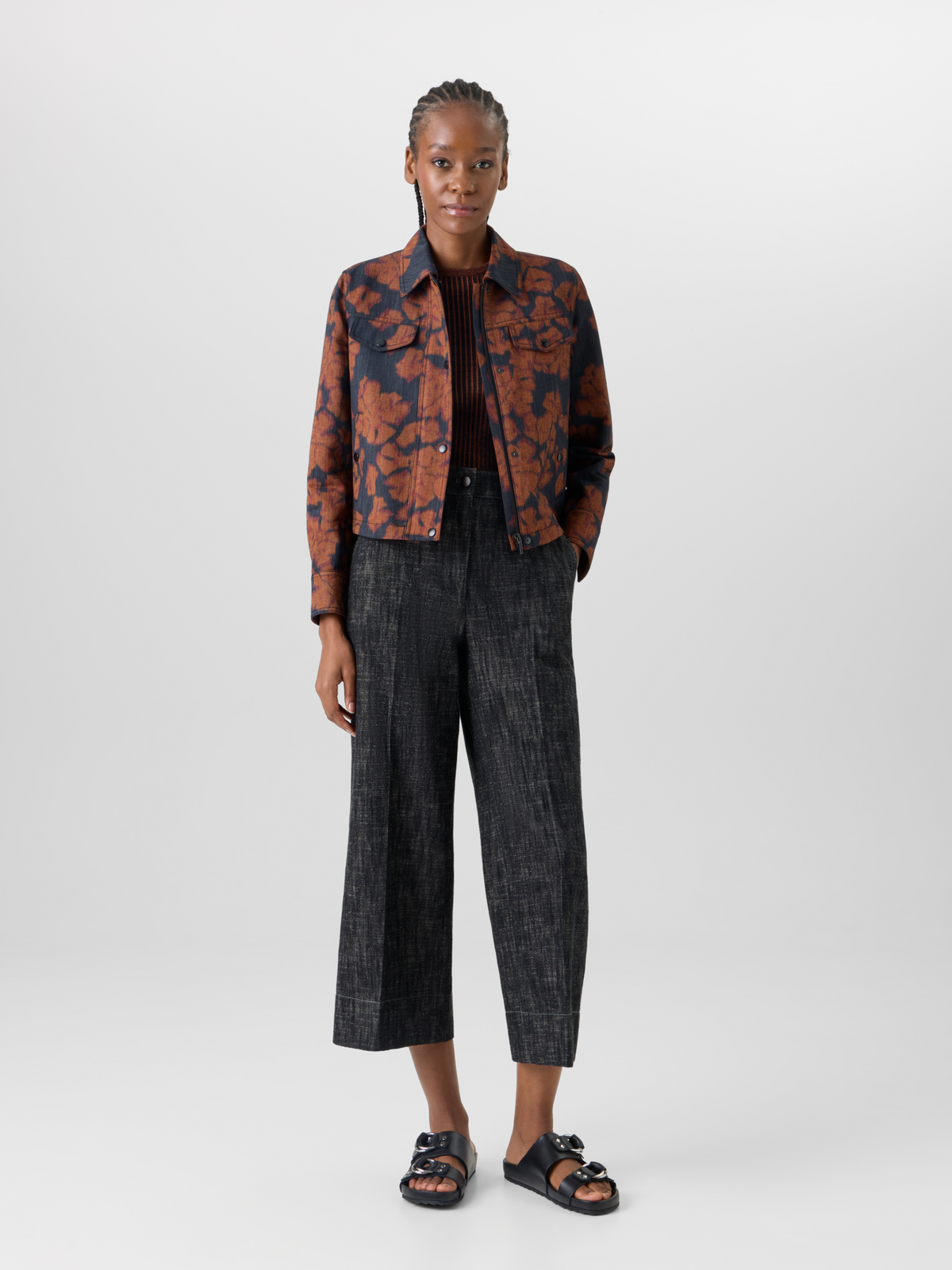 Designer Chiara Wide-Leg Pants in Washed Heavyweight Cotton-Denim - black #editorial