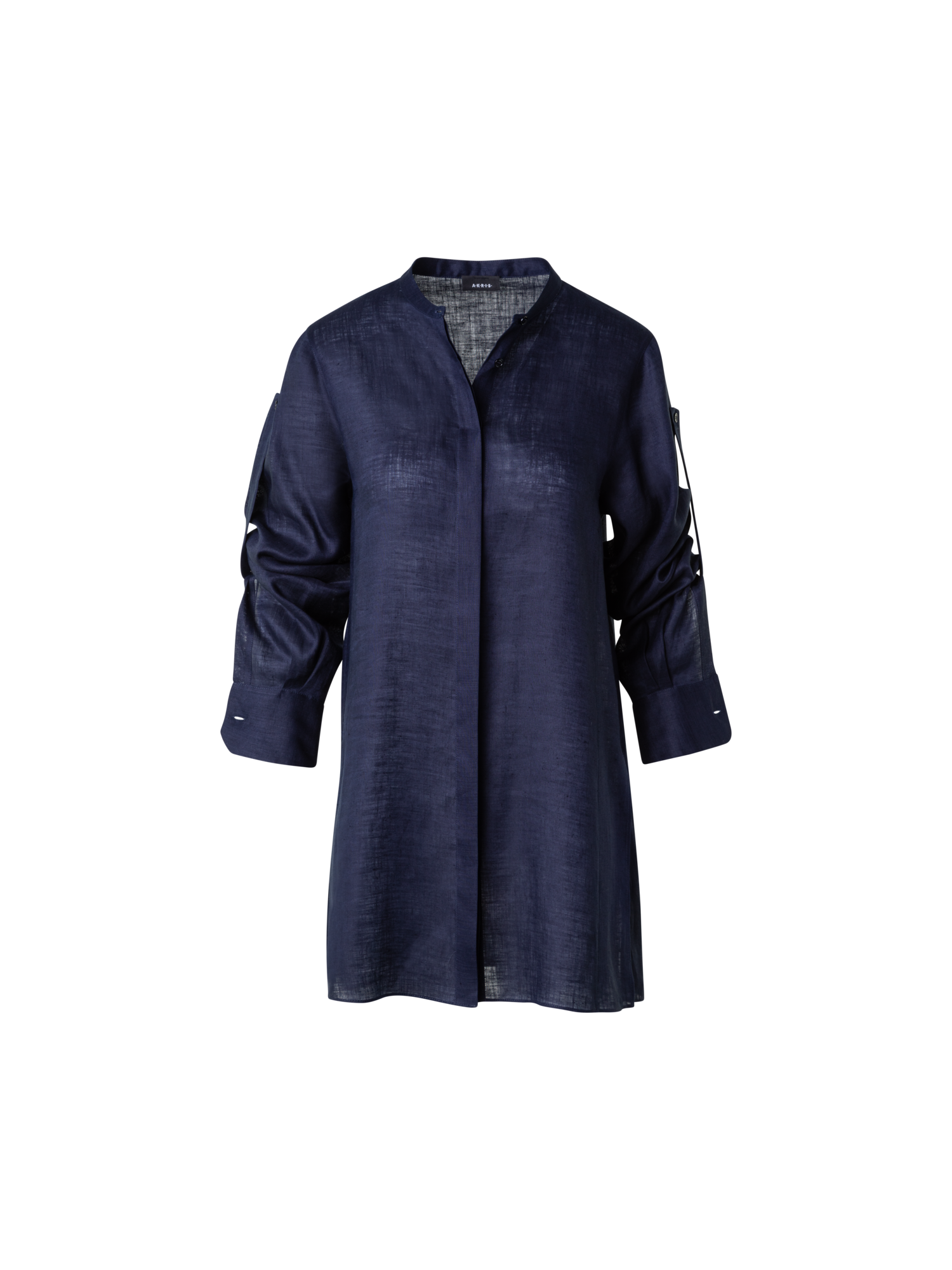 Designer Oversized Linen Tunic Blouse - navy - blue