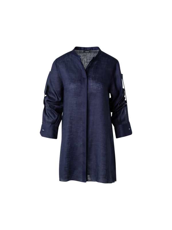 Designer Oversized Linen Tunic Blouse - navy - blue