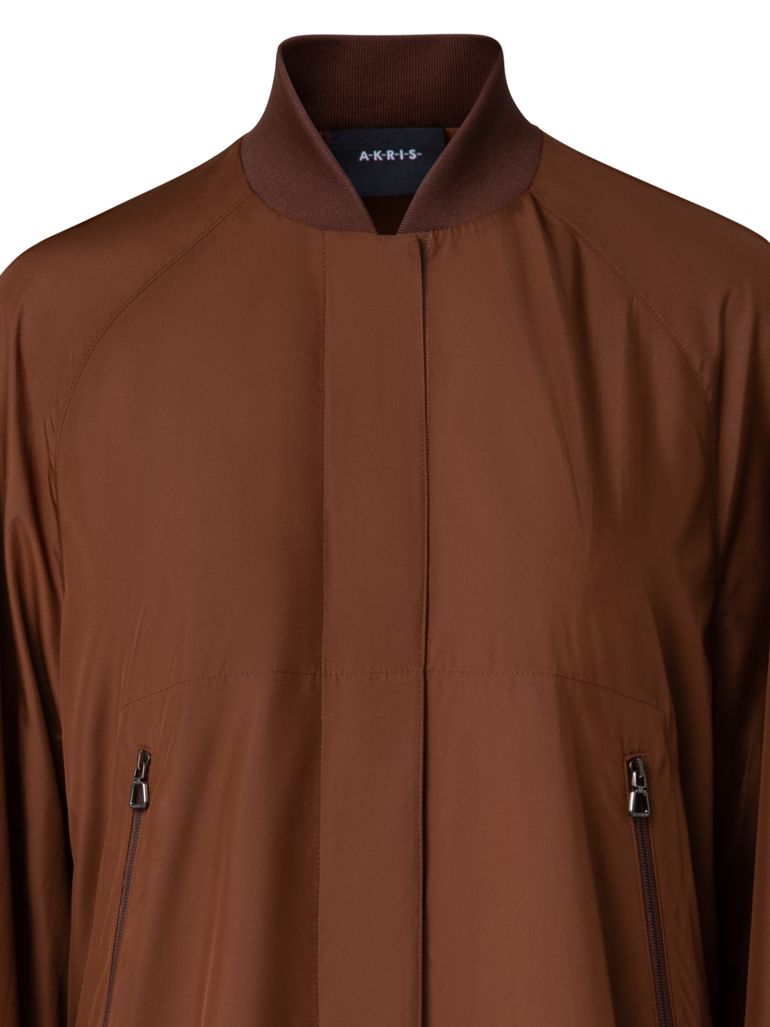 Designer Silk Long Bomber Jacket - brown