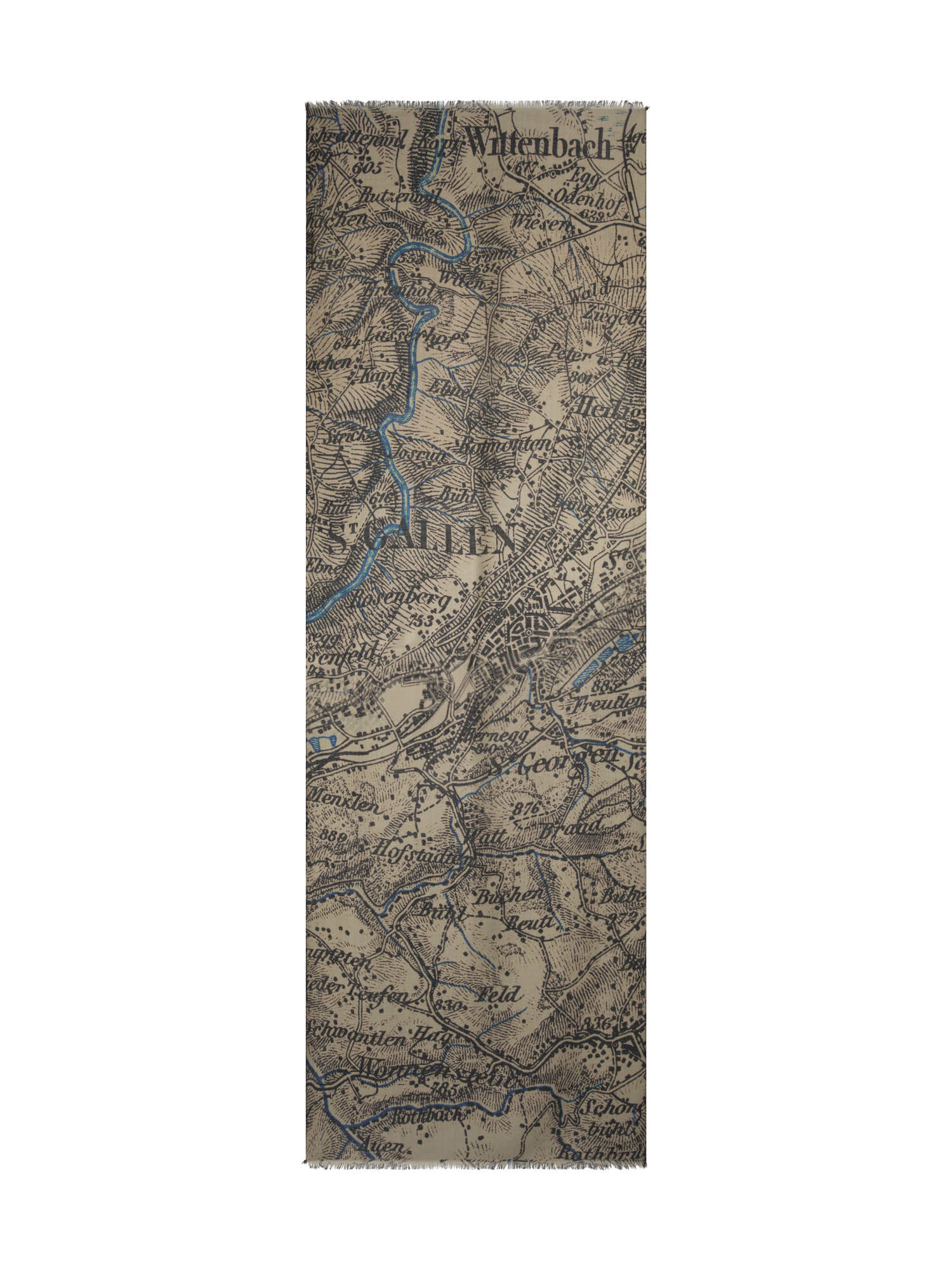 Designer Cashmere Silk Scarf with St. Gallen Map Print - multicolor - beige