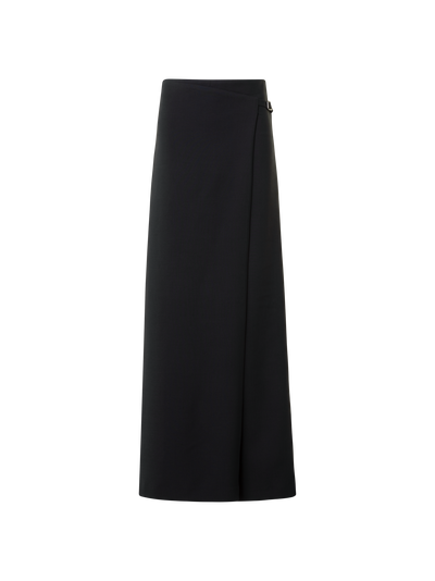 Designer Straight Wool Double-Face Pants with Apron Wrap - black - neutral
