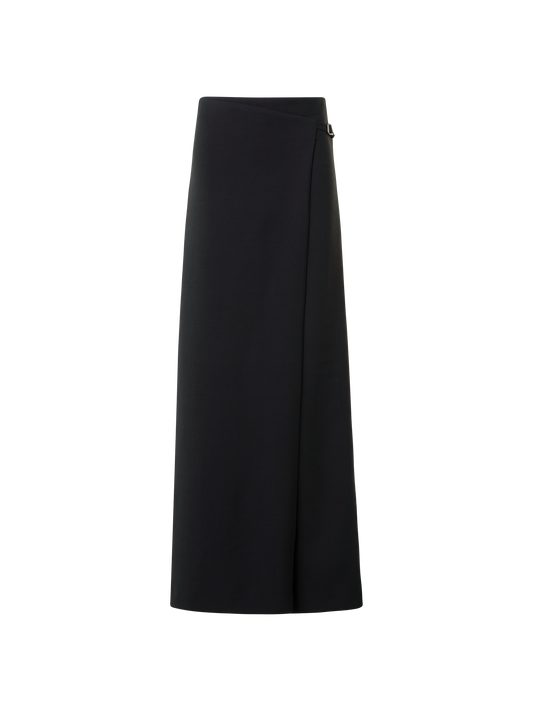 Designer Straight Wool Double-Face Pants with Apron Wrap - black - neutral