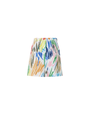 Designer Felice Elastic Waist Scribble Print Cotton Shorts - multicolor