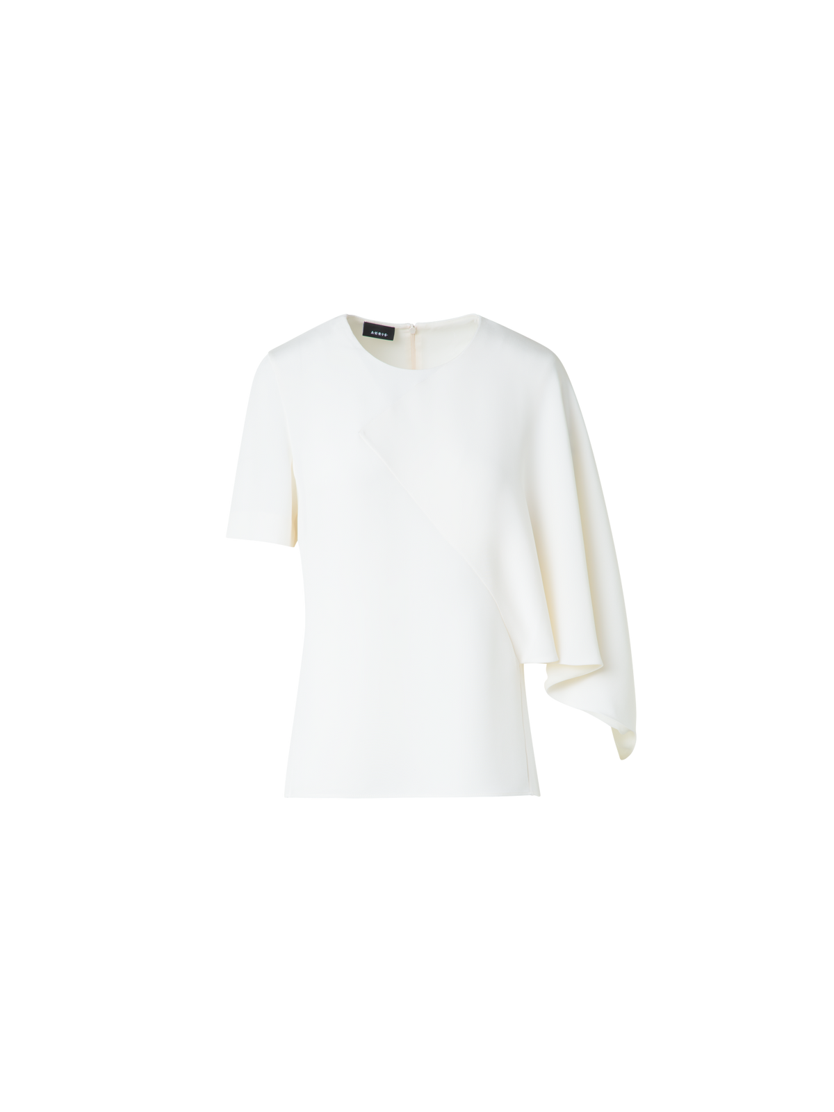 Designer Silk Blouse with Asymmetrical Sleeve - neutral - ecru - white