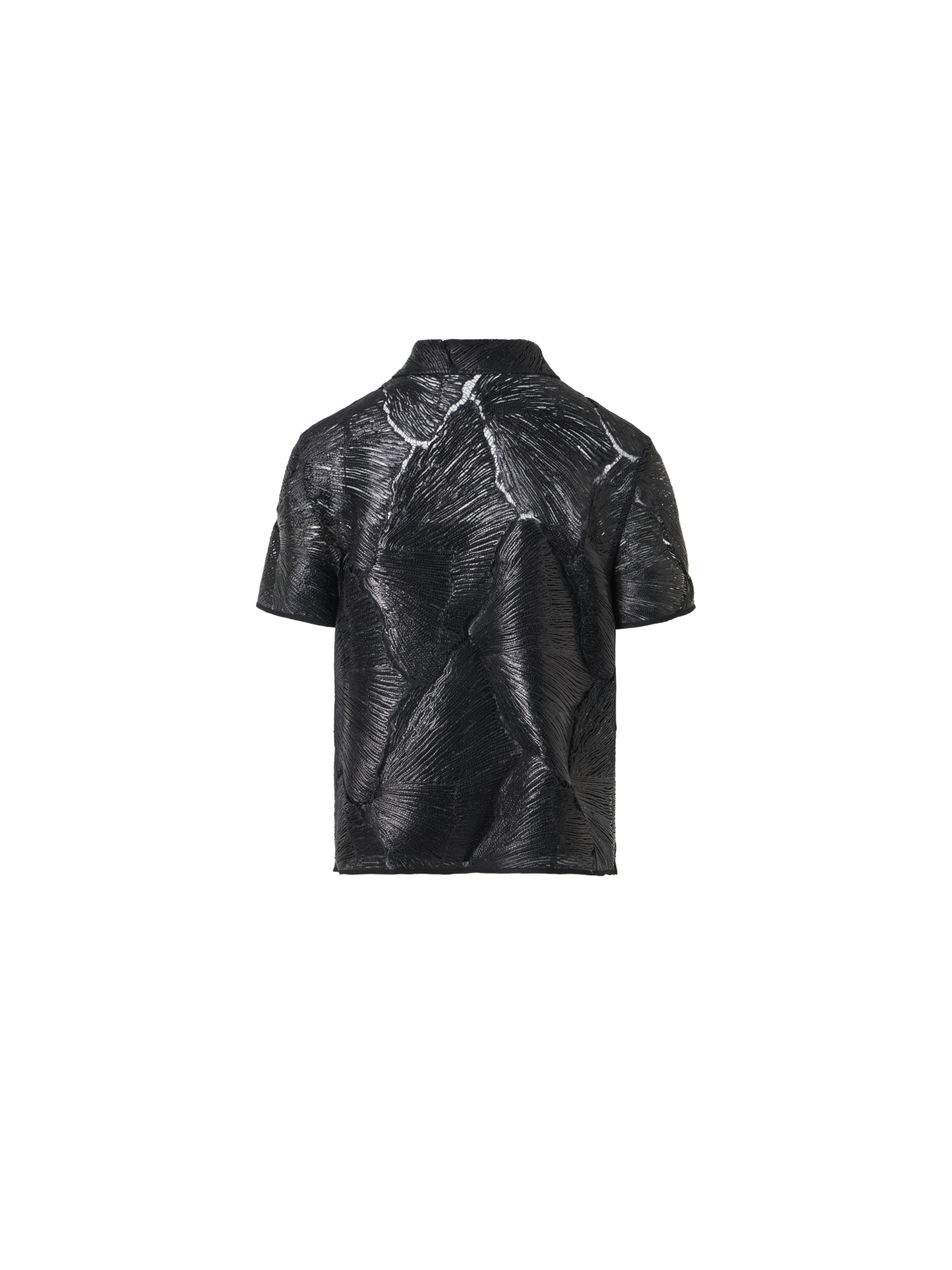 Designer Polo Blouse in Lacquered Sea Fan Lace  - black