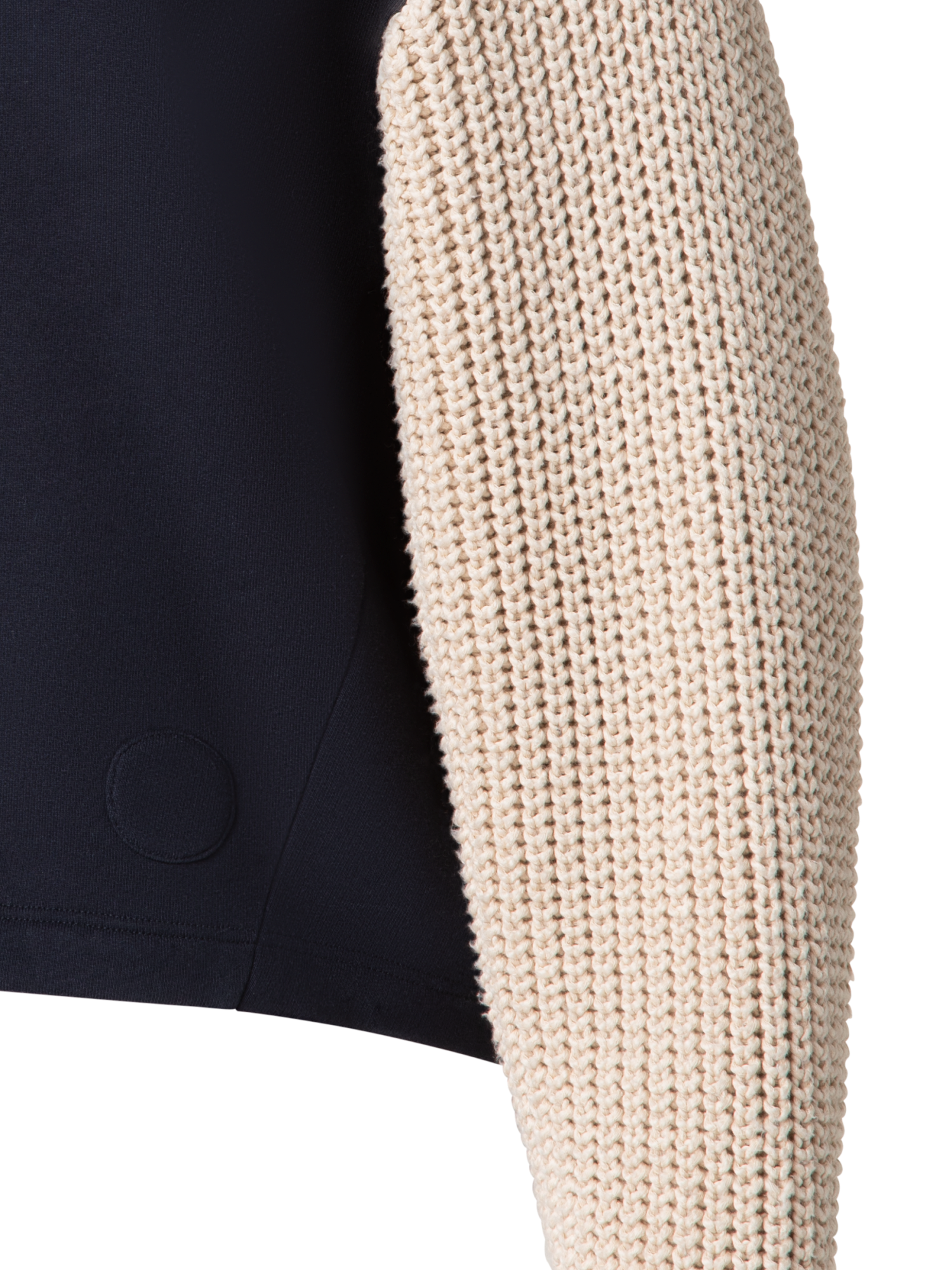 Designer Jersey Hoodie with Knit Sleeves - navy - blue - multicolor - beige