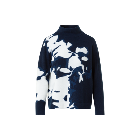 Cashmere Wildflower Intarsia Mock Neck Sweater