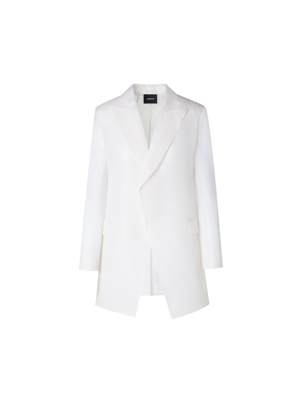 Designer Long Tailored Jacket with Semi-Sheer Sleeve - ecru