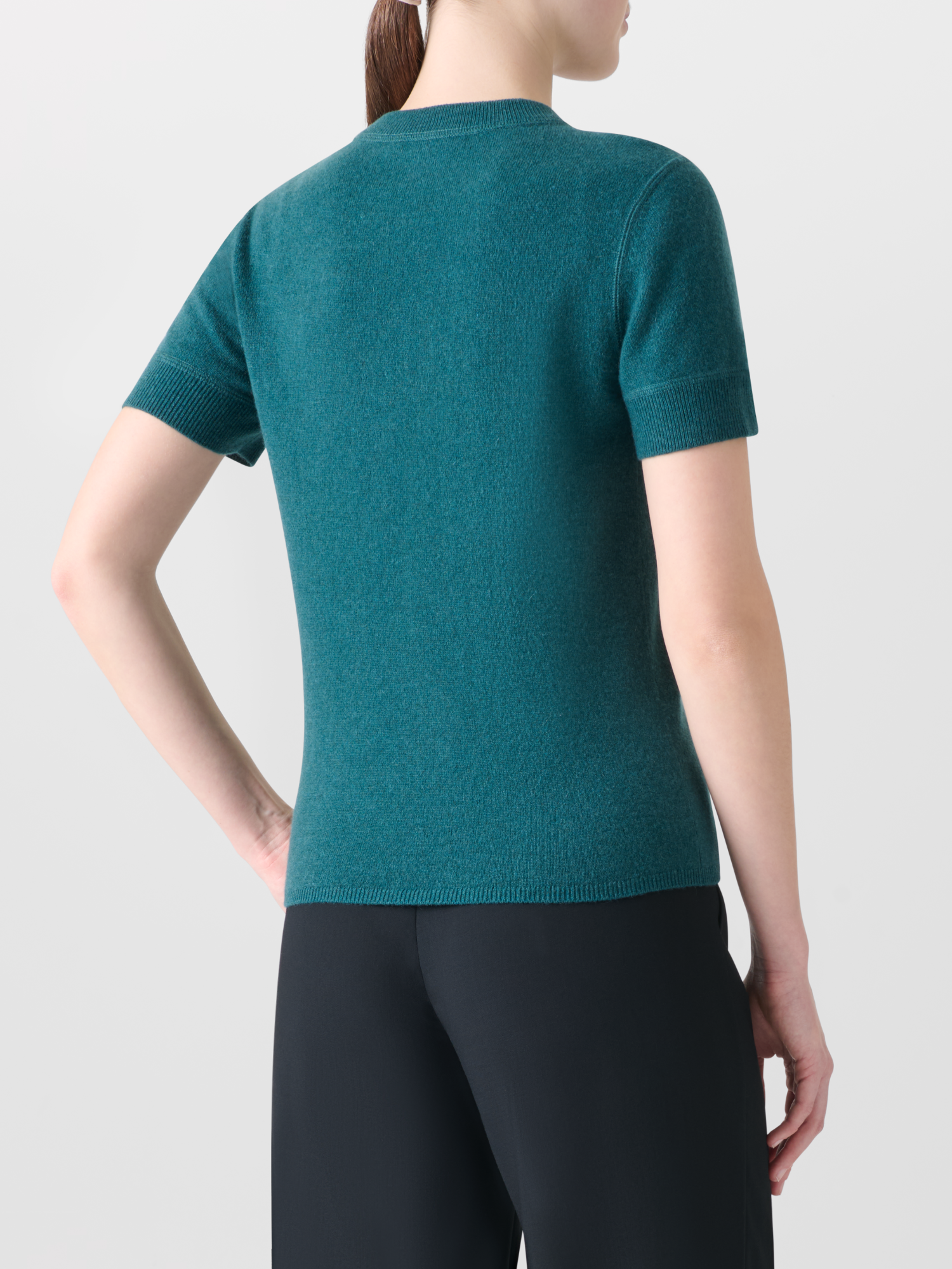 Designer Short Sleeve Pure Cashmere Knit Sweater - green