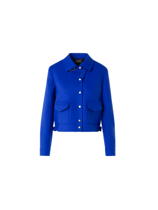 Designer Short Wool Flannel Double-Face Blouson Jacket - blue